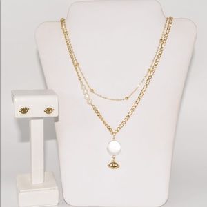 Set stainless steel double necklace and earrings